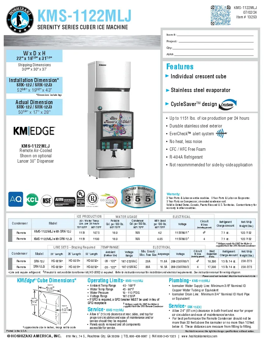 hoshizaki-kms-1122mlj-ice-maker-cube-style-specsheet-260416i26h0f.pdf