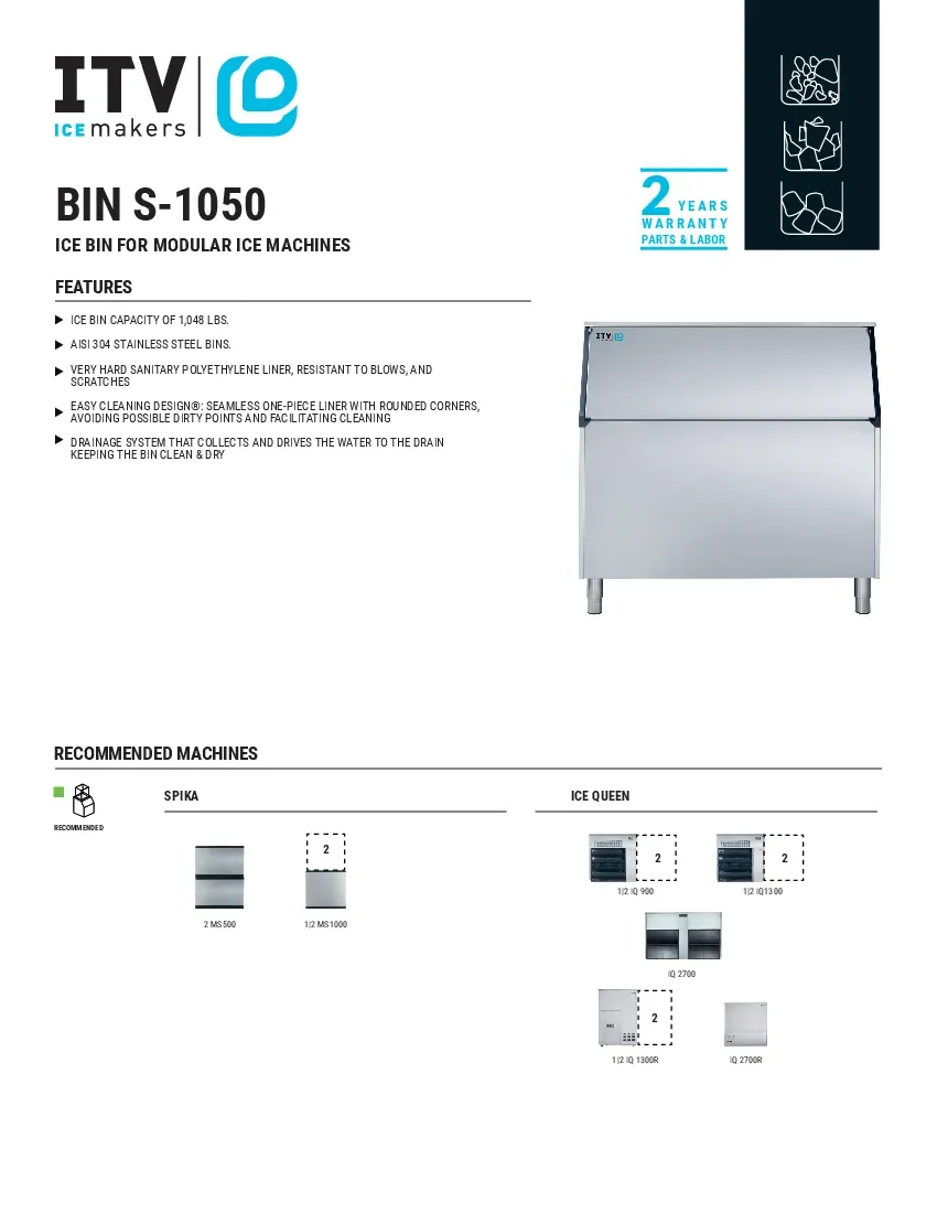 itv-ice-makers-s-1050-ice-maker-ice-storage-bin-1048-lbs-specsheet-260710rt0nof.pdf