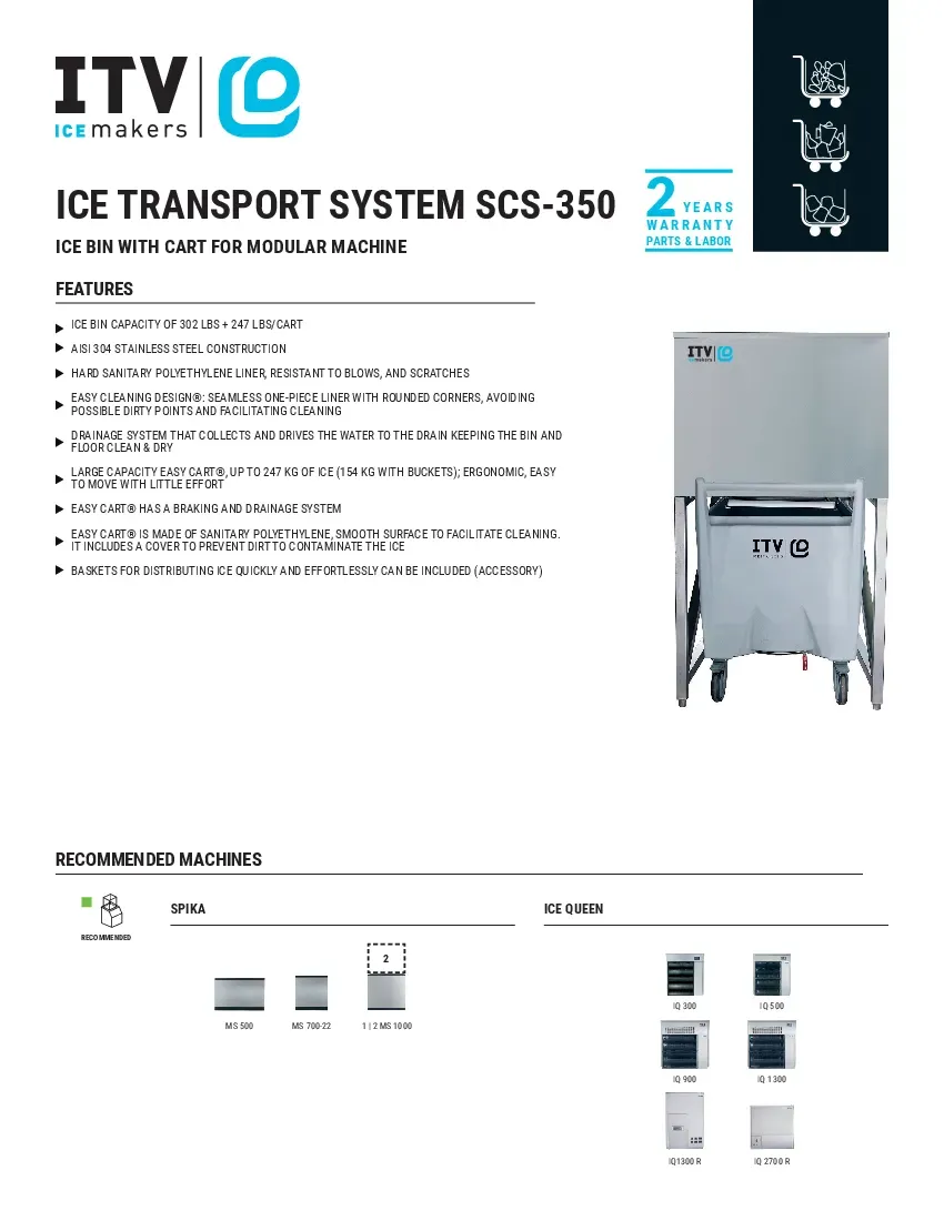 itv-ice-makers-scs-350-ice-maker-ice-storage-bin-carts-specsheet-2604166slm4r.pdf